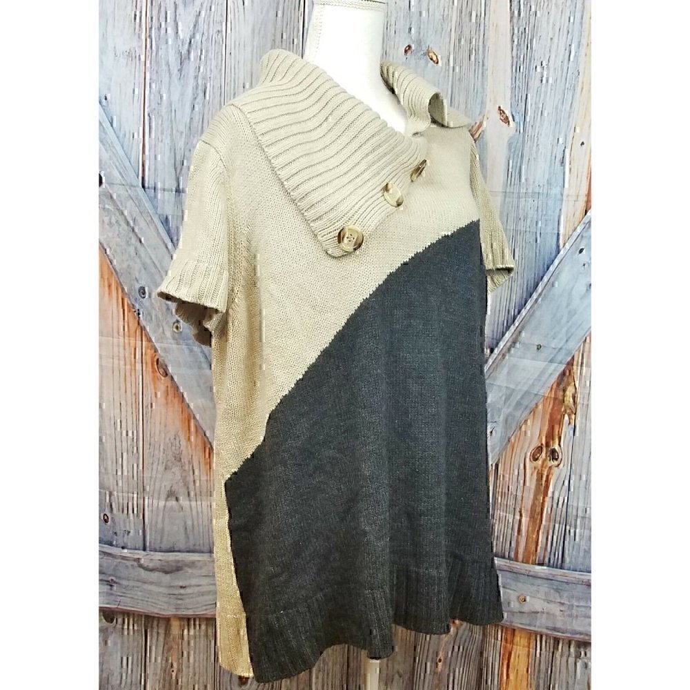 AVE SWEATER COLLECTION Womans TAUPE & GRAY Wide Collar Cap Short Sleeves size 3x